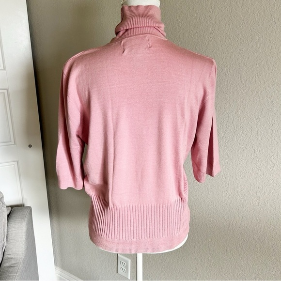Nouveaux Silk Blend Turtleneck Short Sleeve Ribbed Pink Size L - Picture 2 of 8